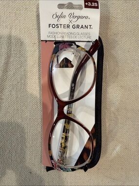 Foster Grant Sophia Vegas Brown Tortoiseshell & Floral Reading Glasses +3.35 NWT